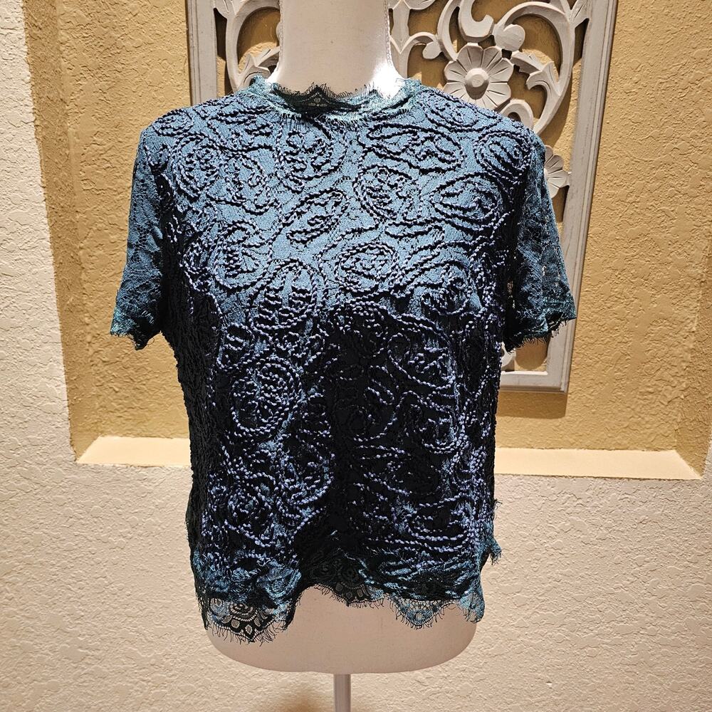 Adiva Womens L Forrest Green Lace Top Cottagecore Romantic Feminine Garden Y2K - Picture 3 of 16